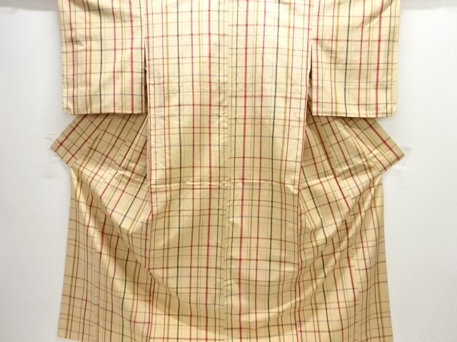 格子織り出し手織り紬単衣着物